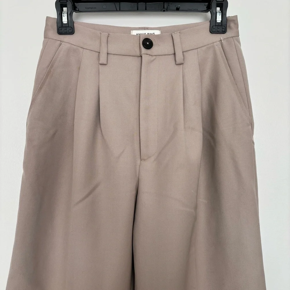 New Anine Bing‎ Carrie Pant Pleated Wide Leg in Taupe Tan Size 40